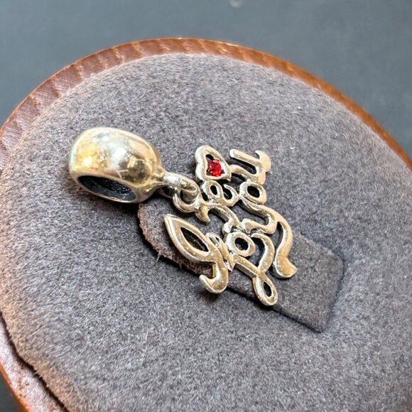VTG Sterling Silver 925 I LOVE YOU Slide Dangle Charm Red Crystal Accent Stone - Picture 2 of 12